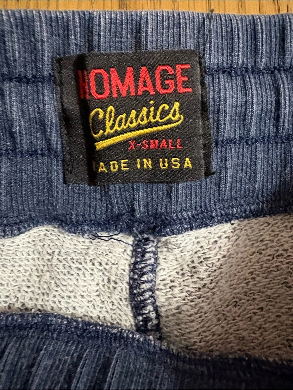 HOMAGE Navy Heather Athletic Drawstring Shorts with Red H Patch